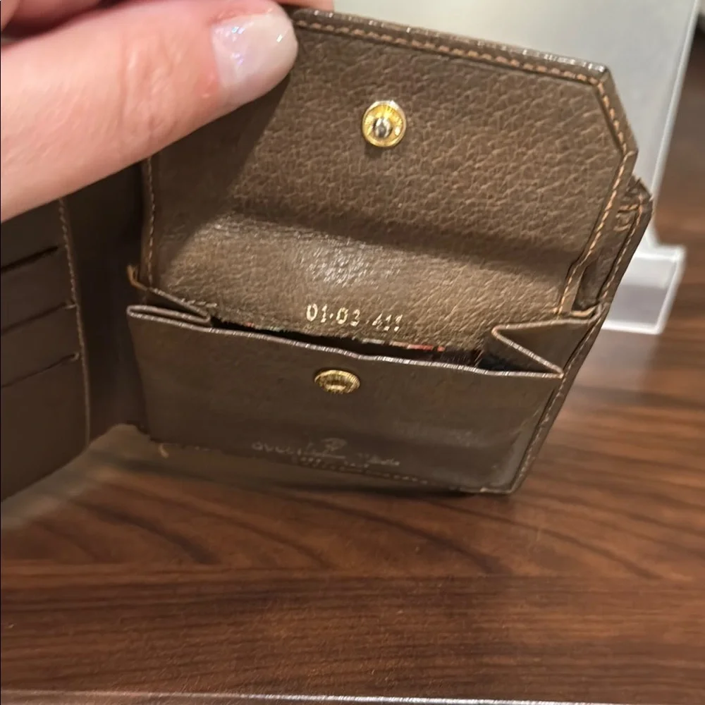 Gucci Monogram Bifold Wallet with Brown Leather Trim